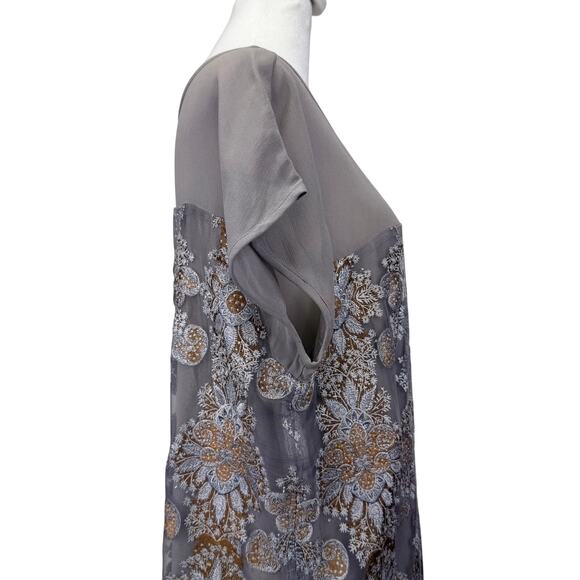 SUNDANCE Floral Embroidered Sheer Overlay Cocktail Dress L Gray Bohemian Luxe - Picture 8 of 11